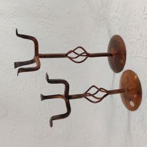 Vintage Scroll Rustic Patina Metal Pillar Candle Holders